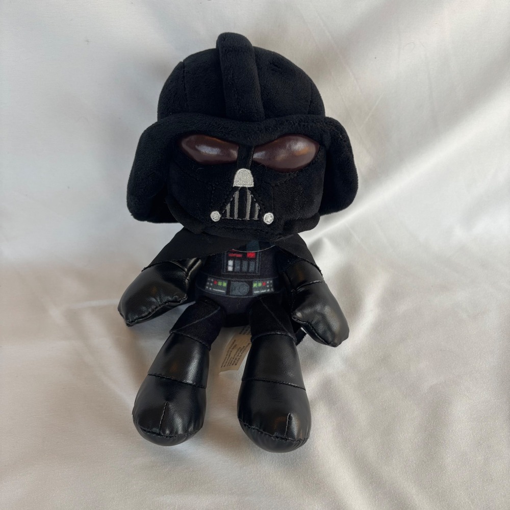 Star Wars Darth Vader Plush Stuffed Toy Figure Black Faux Leather Accents 8 Inch